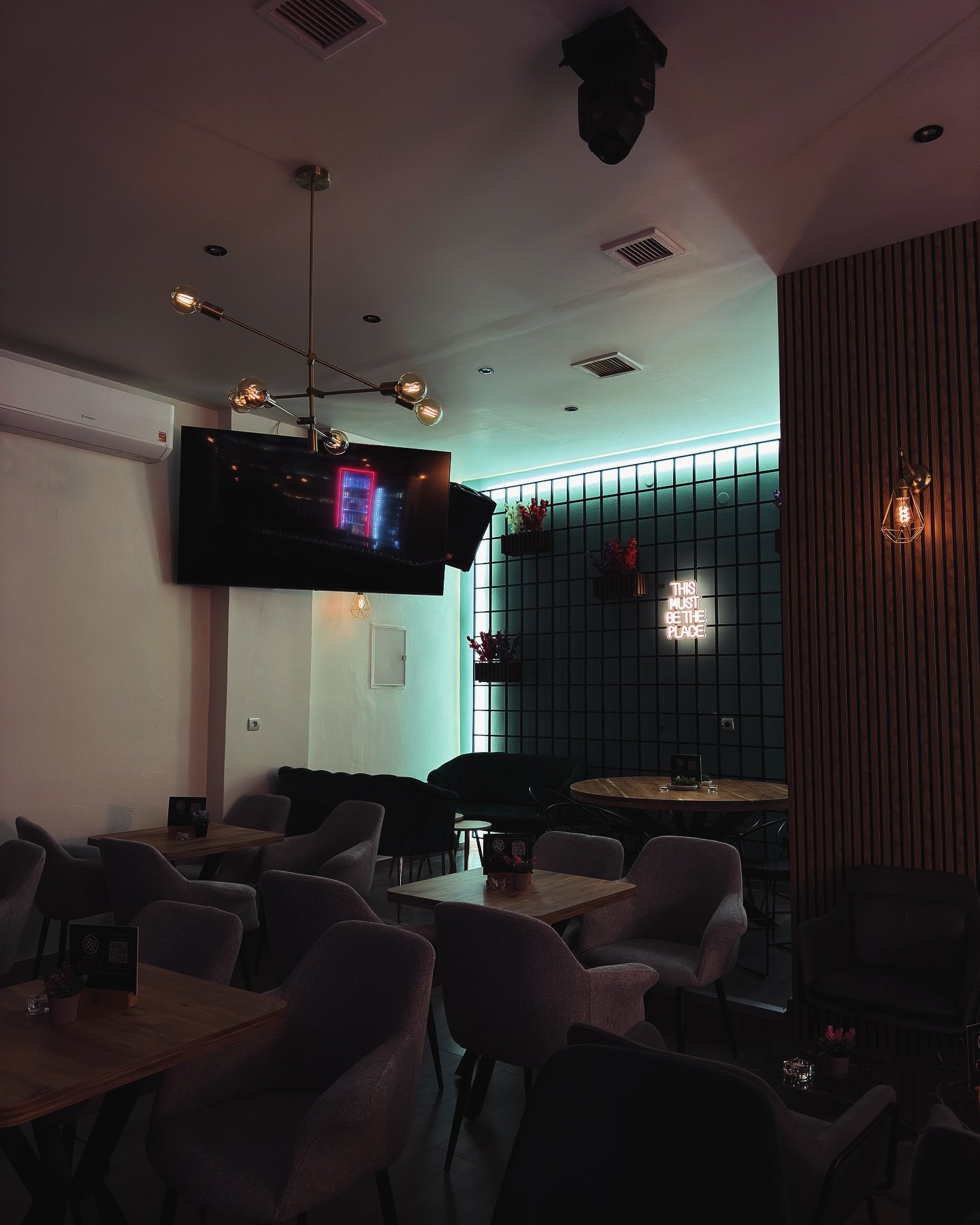 Sante Cafe Bar counter and neon sign